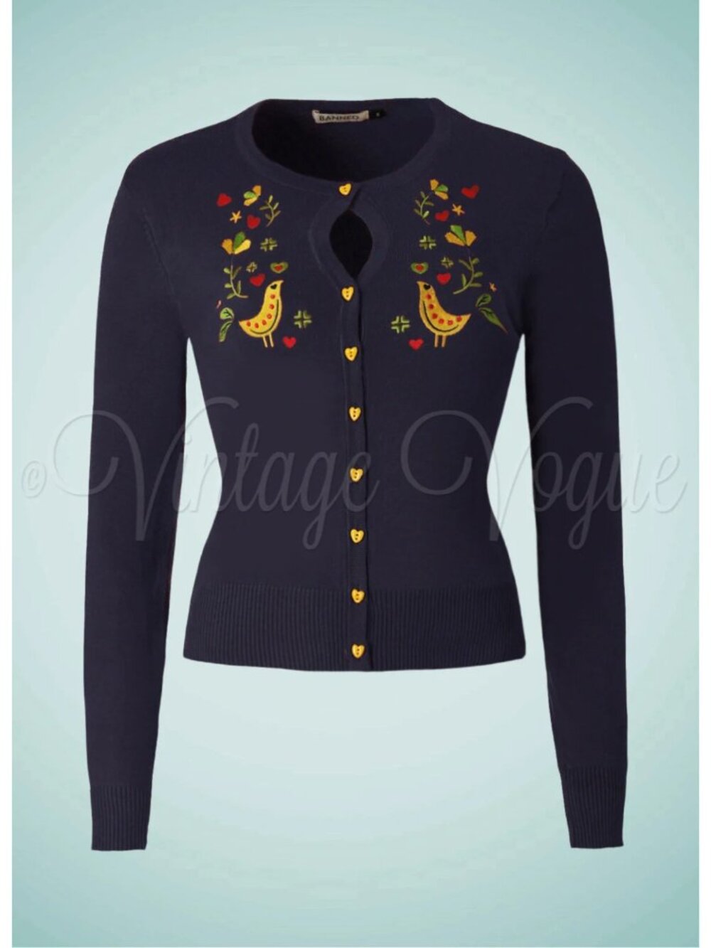 Royal Monk Navy Blue Embroidered Cardigan Heart Buttons Vintage Style XL - Picture 3 of 16